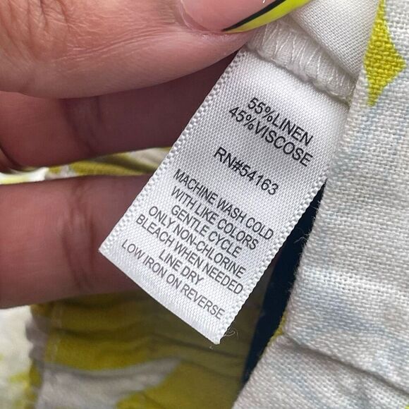 Marc New York Chartreuse Floral High Waisted Wide Leg Crop Pants M Linen Blend - Picture 12 of 13